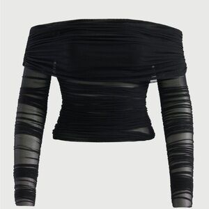 Naked  Warehouse  Off the Shoulder Black Mesh Top